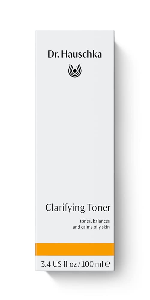 Dr. Hauschka Clarifying Toner close-up label emphasizing botanical ingredients for blemish-prone skin.