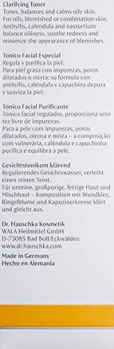Dr. Hauschka Clarifying Toner ingredients botanical panel highlighting plant-based balance and redness relief.
