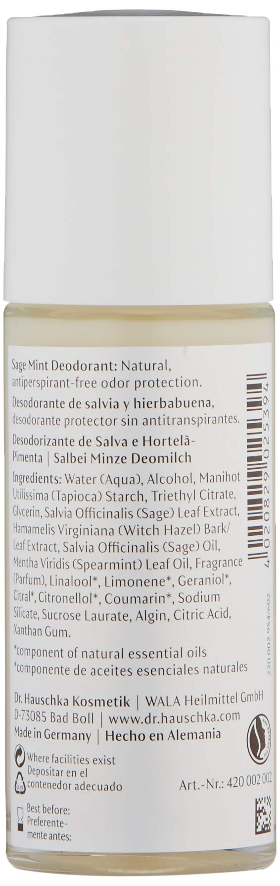 Dr. Hauschka Sage Mint Deodorant roll-on close-up highlights smooth, aluminum-free application.