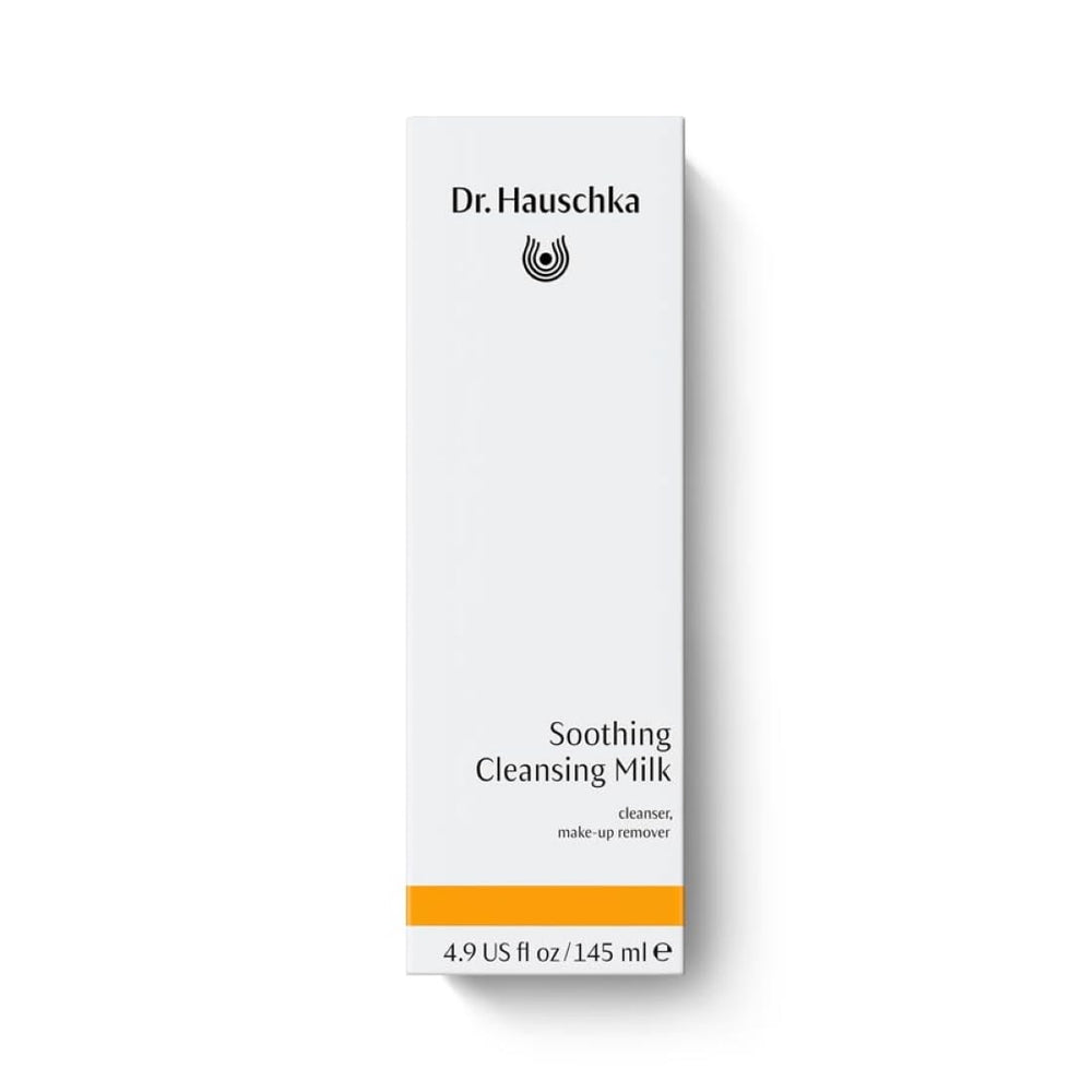 Dr. Hauschka soothing cleansing milk pump-dispense demonstrates easy makeup removal.