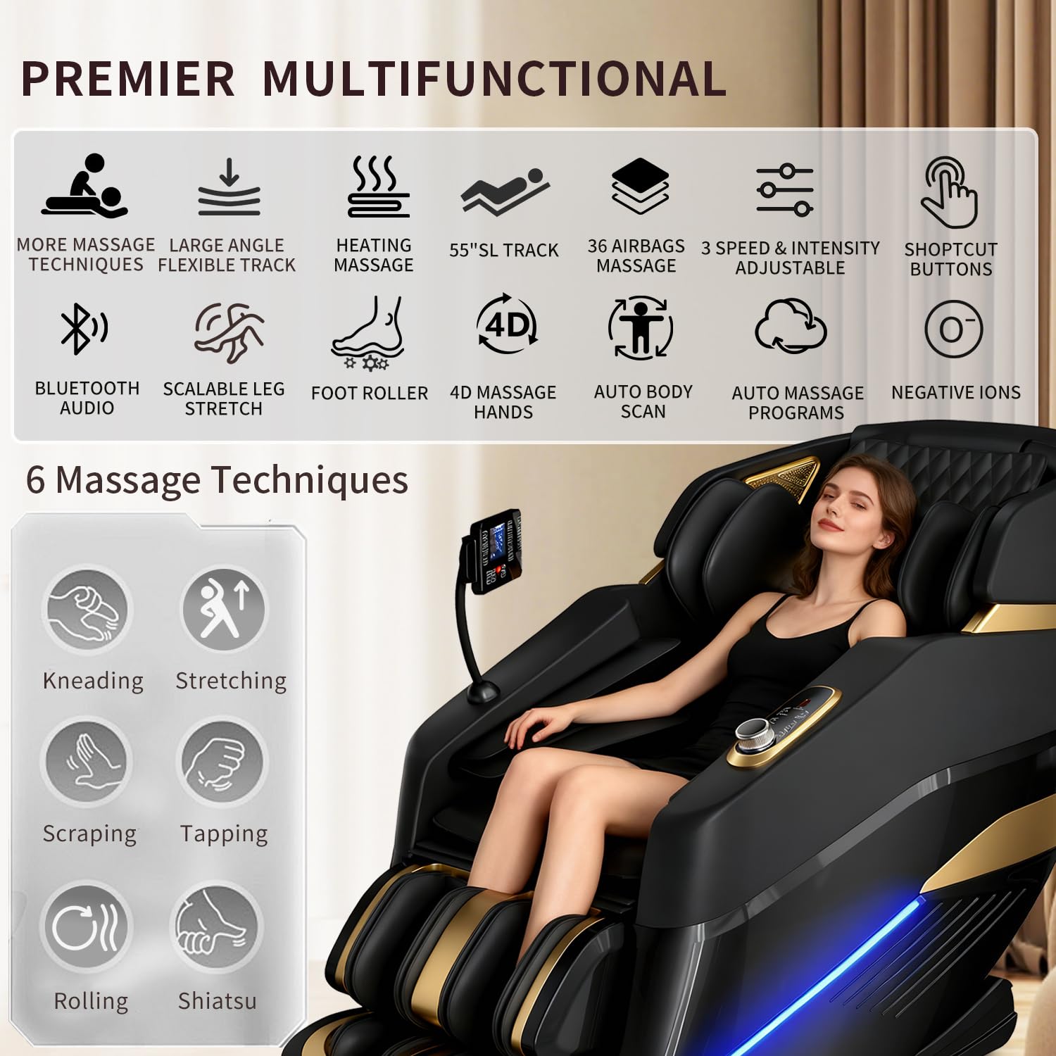 Drhiumi massage chair smart-body-scan demonstrates auto-adjustment for a precise fit.
