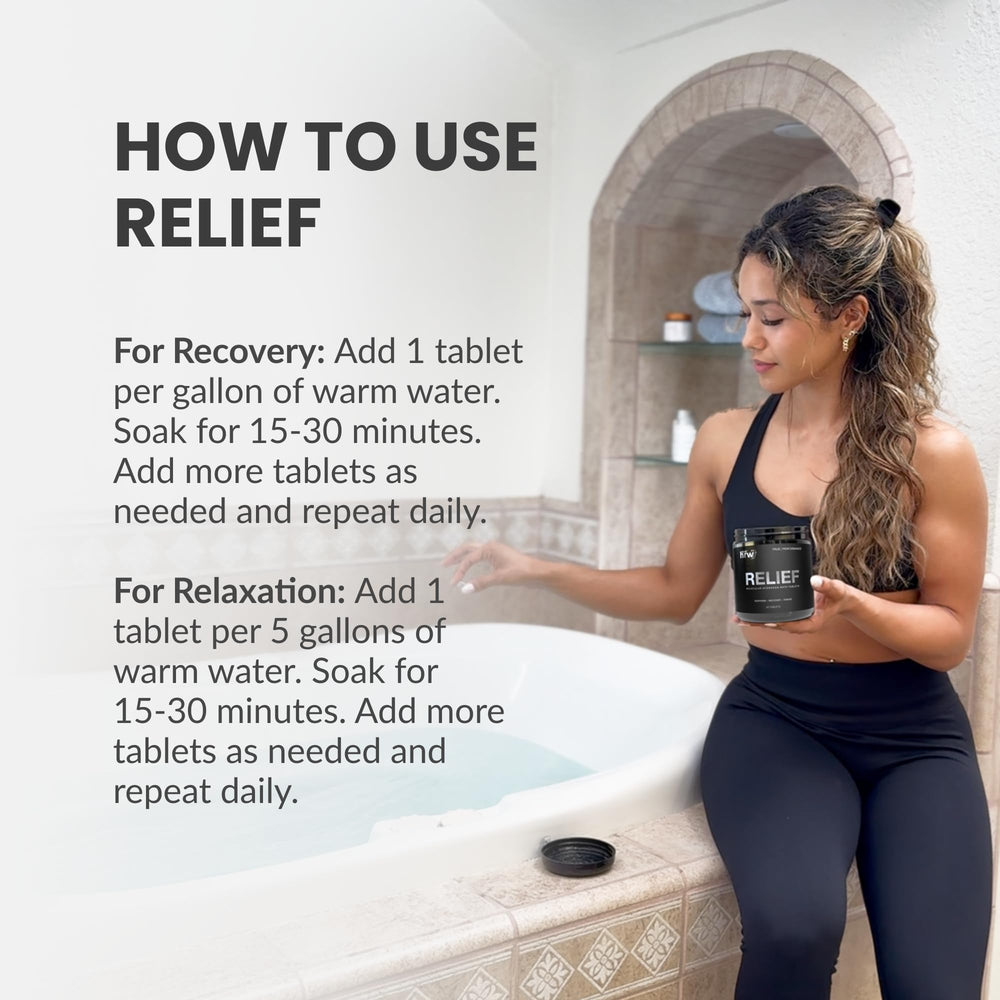 DRINK HRW RELIEF athlete recovery ritual with tablets.
