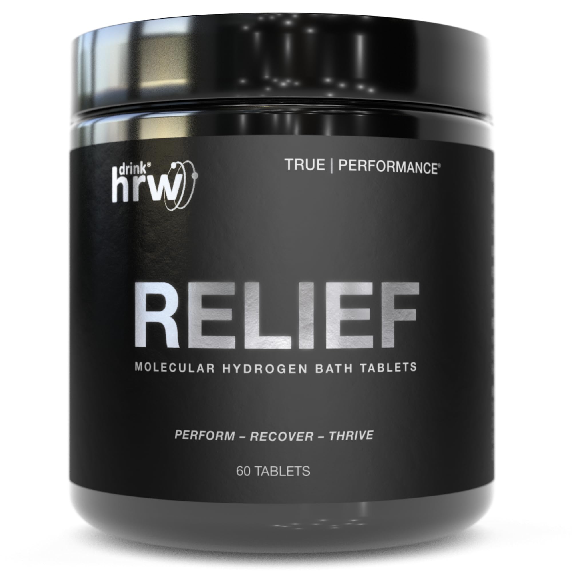 DRINK HRW RELIEF bath-tablets closeup aiding post-workout recovery.
