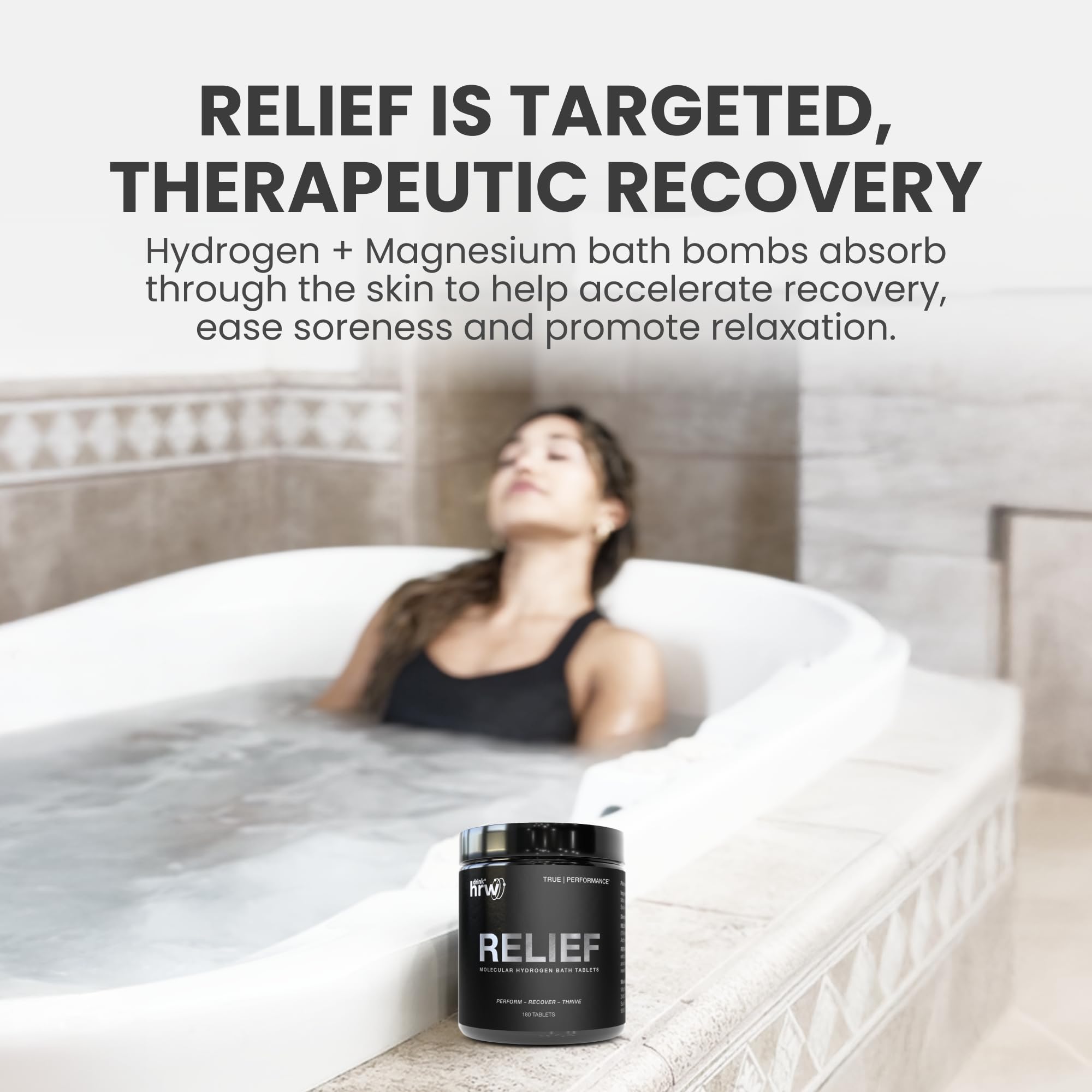 DRINK HRW RELIEF laboratory-tested hydrogen release visual supports post-activity comfort.