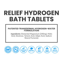 DRINK HRW RELIEF tablets dissolving in bath water for soothing relaxation.
