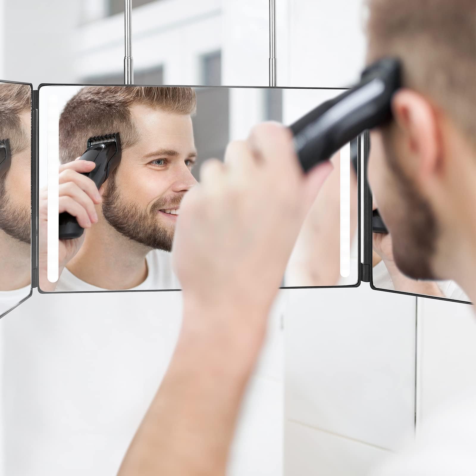 Dripex 3 Way Mirror folded—compact closed form ideal for travel storage.