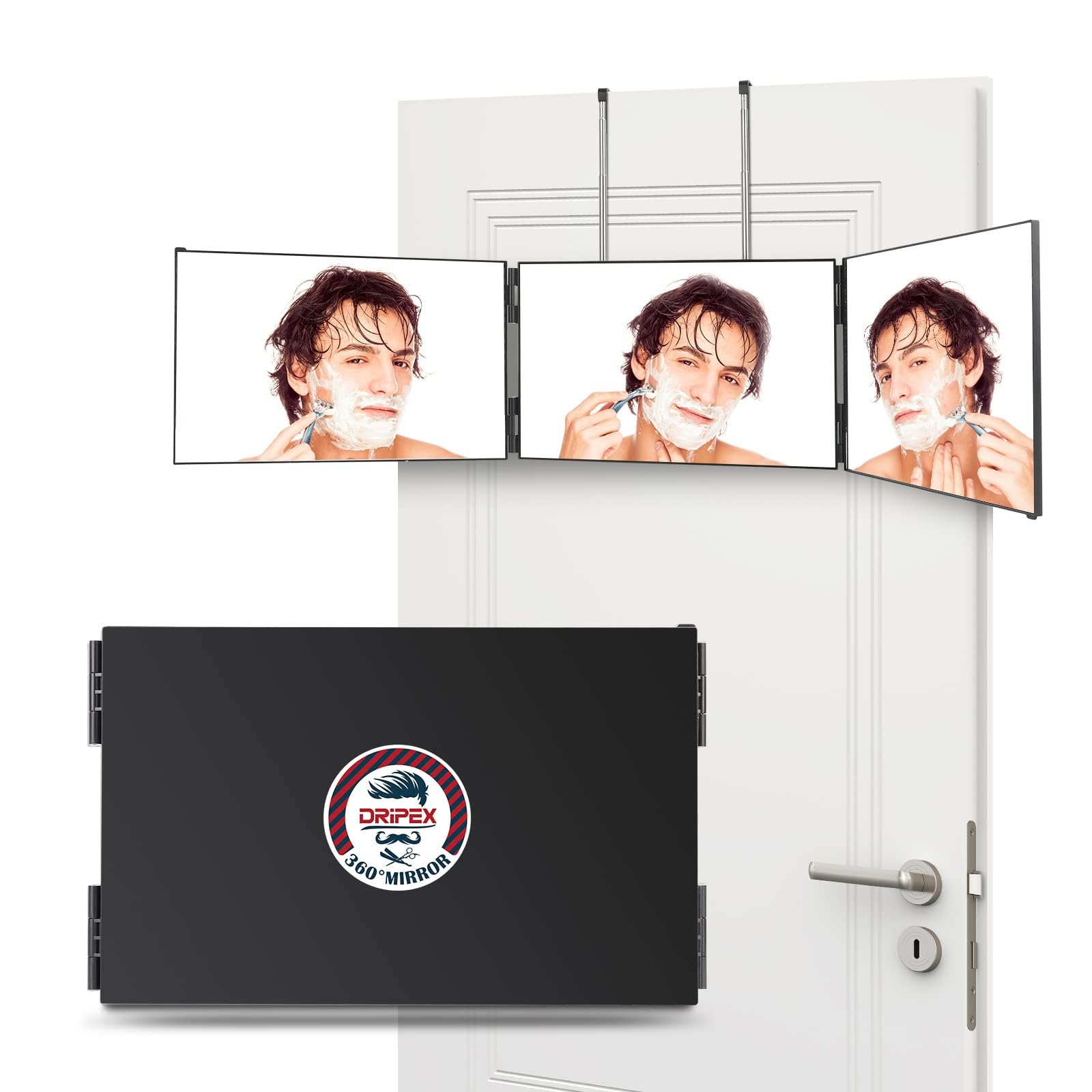 Dripex 3 Way Mirror upgraded hook design fitting door seam