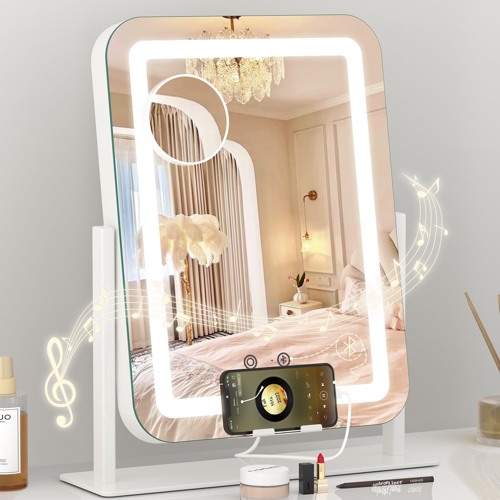Dripex LED lighted makeup mirror front view with bright, adjustable lighting.
