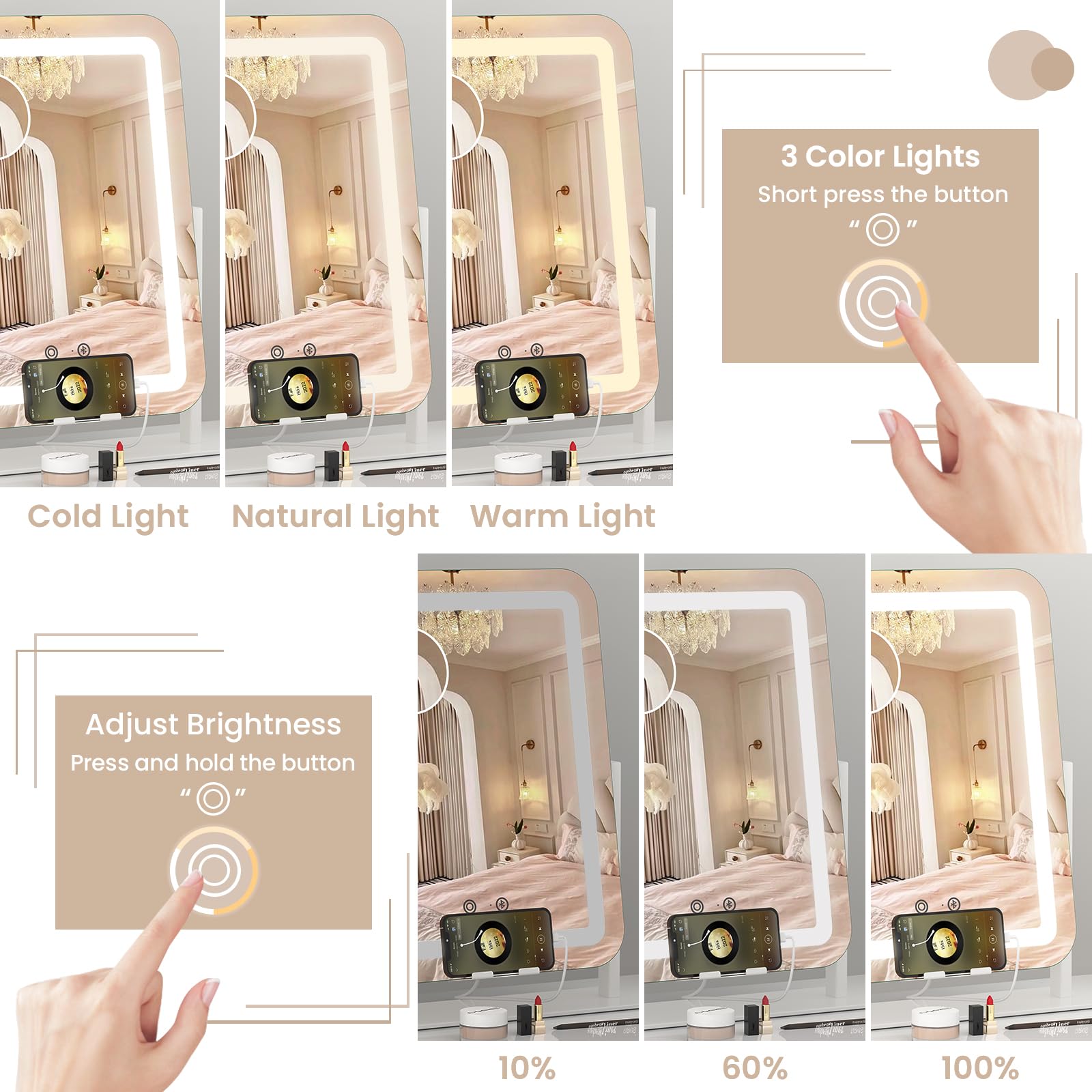 Dripex makeup mirror 10x magnification detachable ring for detail work.