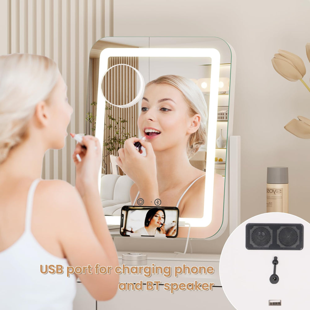 Dripex vanity mirror 360-rotating design enables flexible angles.