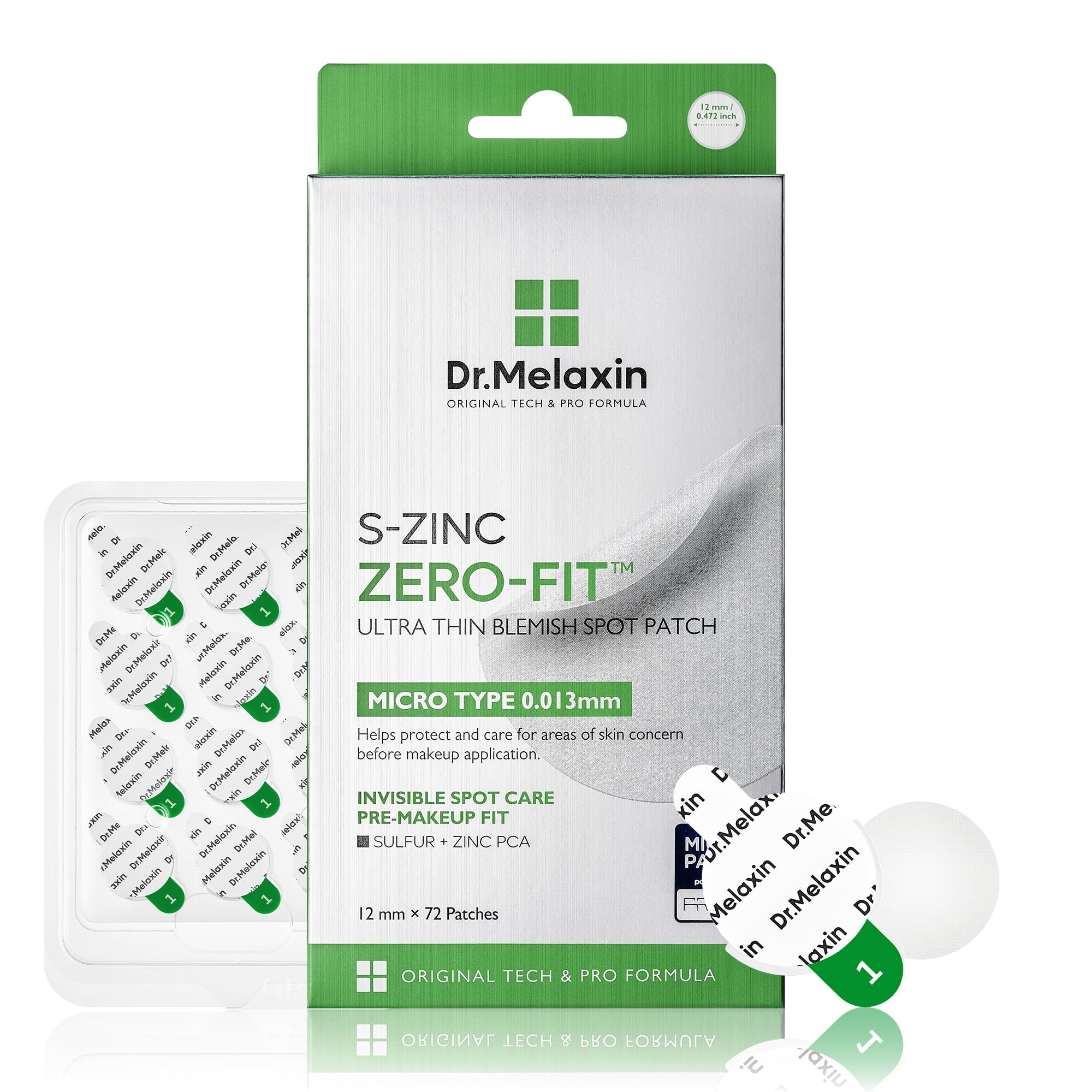Dr.Melaxin front packaging showing 72 patches and benefits