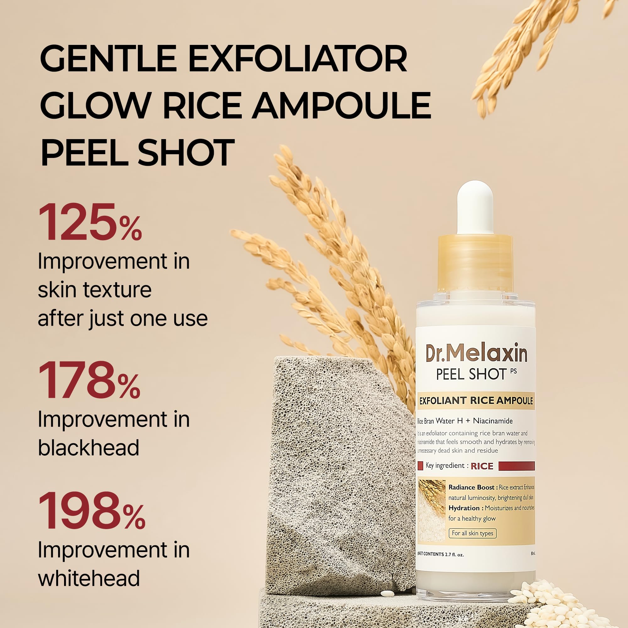 Dr.Melaxin Peel Shot Glow closeup highlights creamy texture for gentle exfoliation.