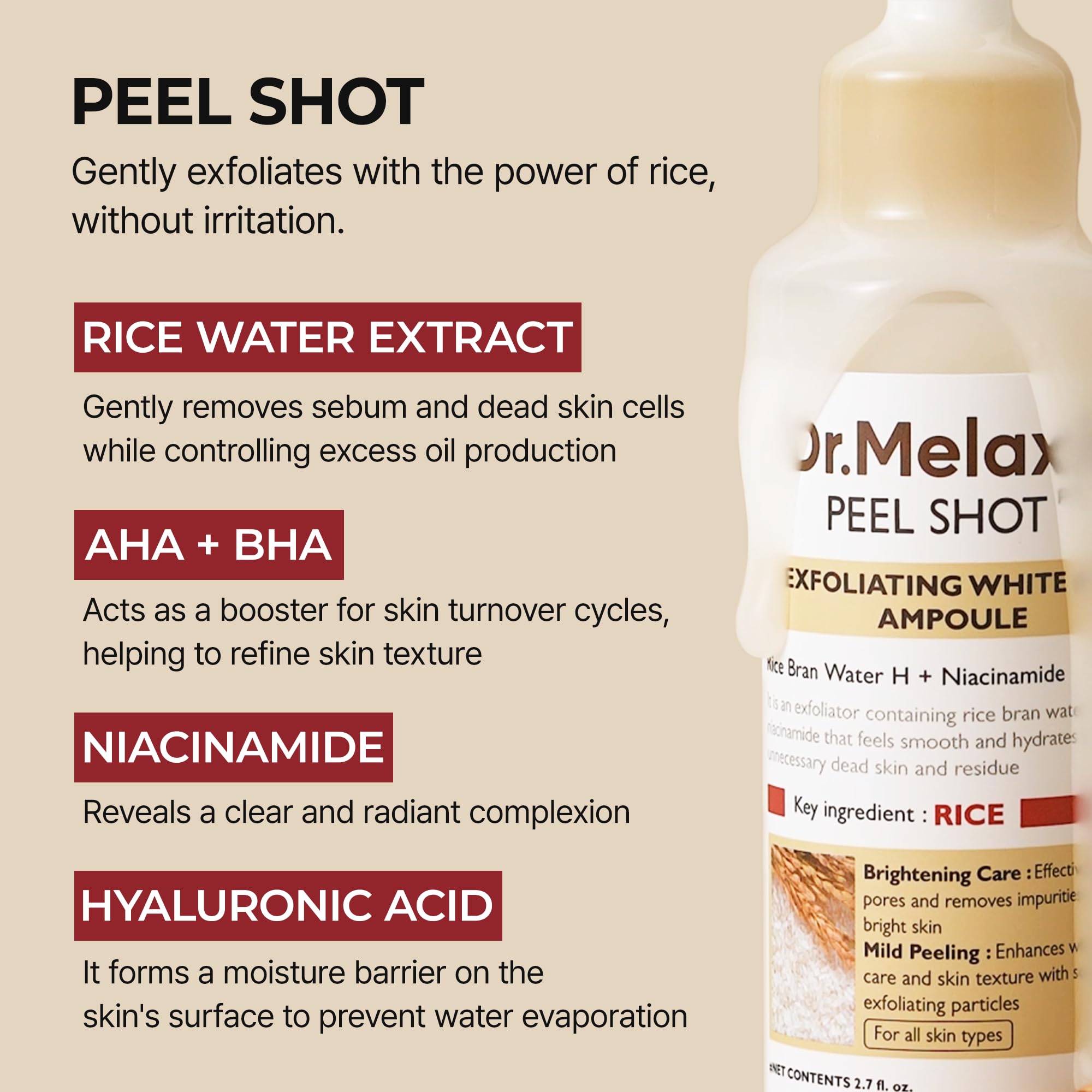 Dr.Melaxin Peel Shot Glow hydrated skin close-up demonstrates lasting moisture.