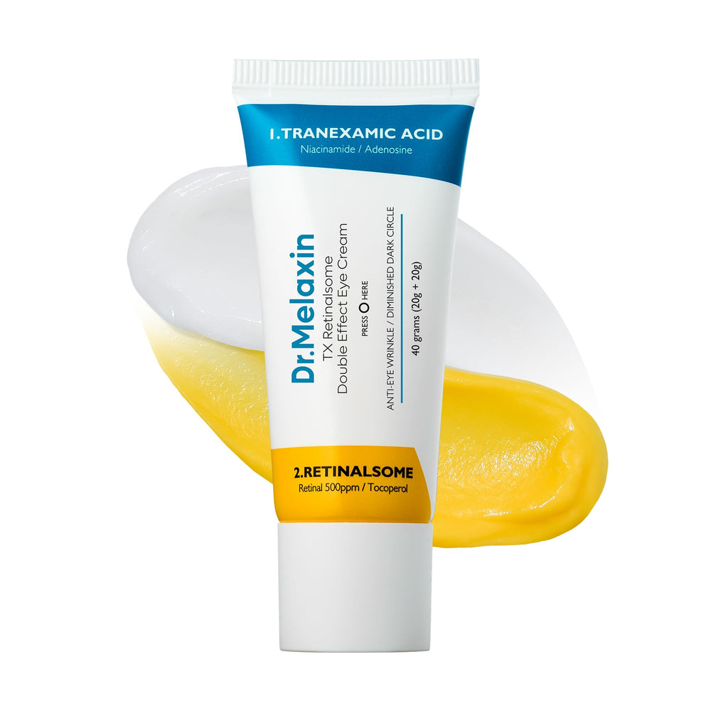 Dr.Melaxin TX retinalsome dual eye cream bottle close-up for rich hydration under eyes.