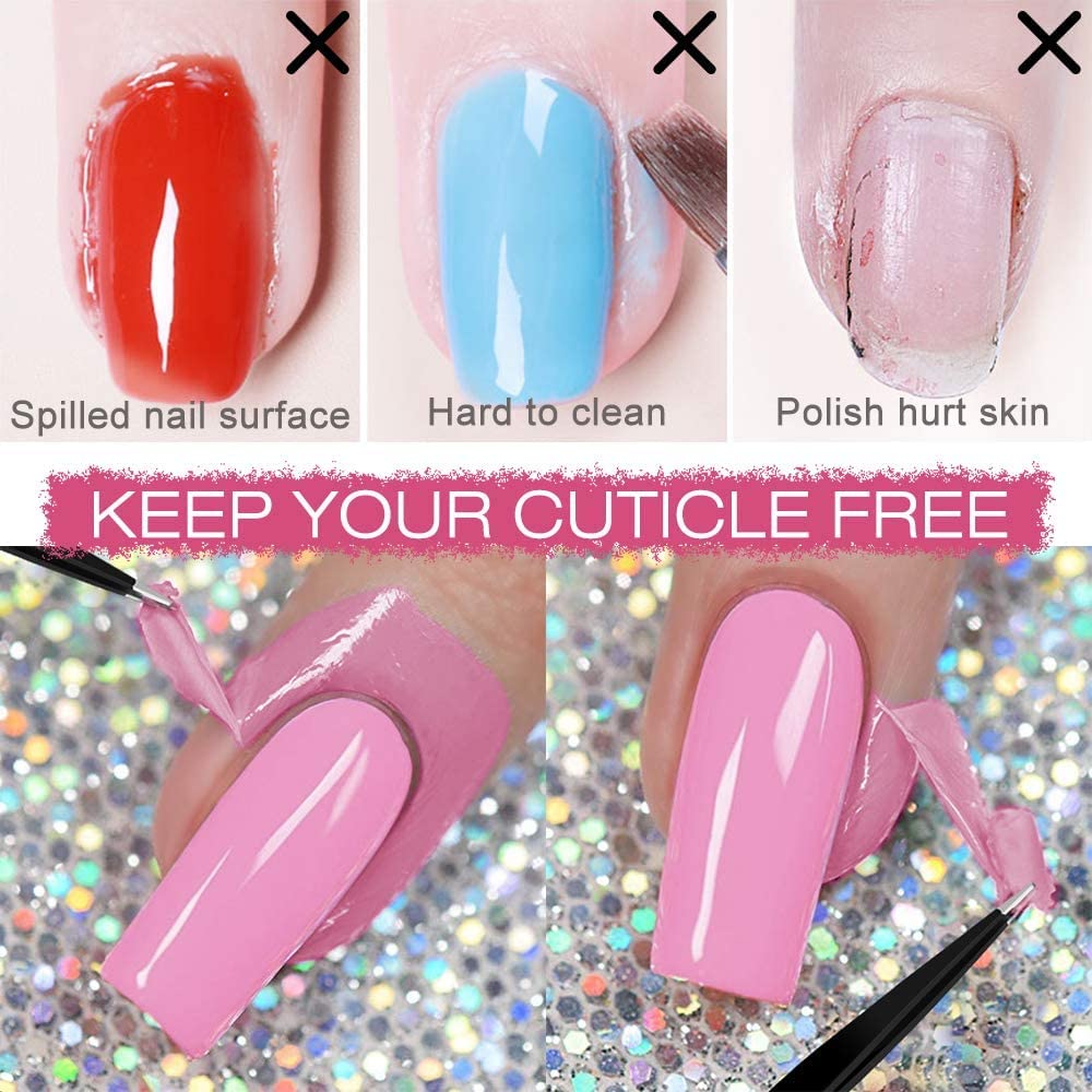 DRMODE white bottle demonstrates clean removal and sharp nail art edges.