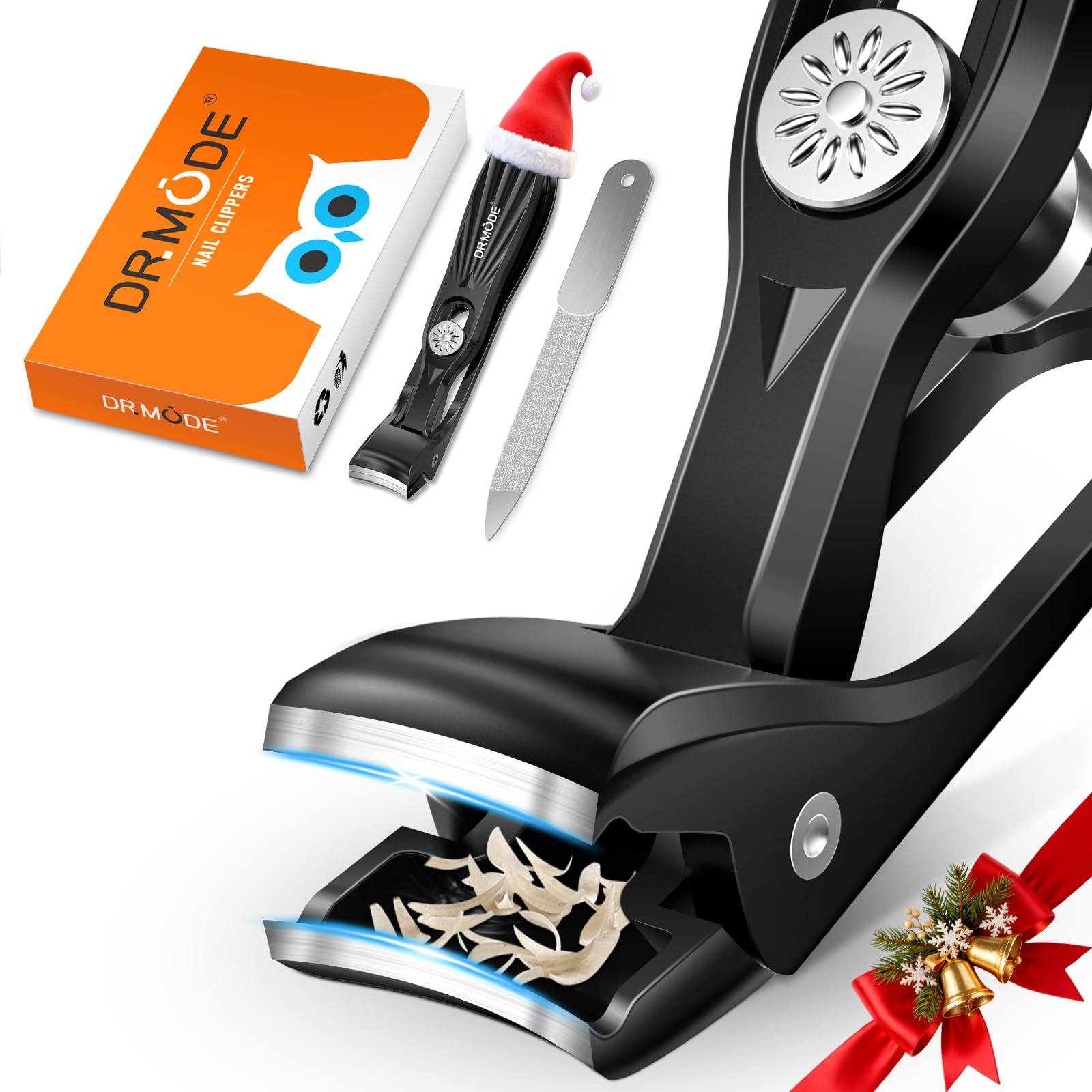 DRMODE nail clippers angled head close-up for precise trimming and enhanced visibility.