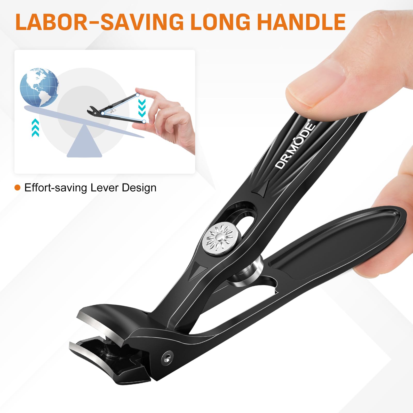 DRMODE senior-friendly design close-up highlights safety lock and ergonomic grip.