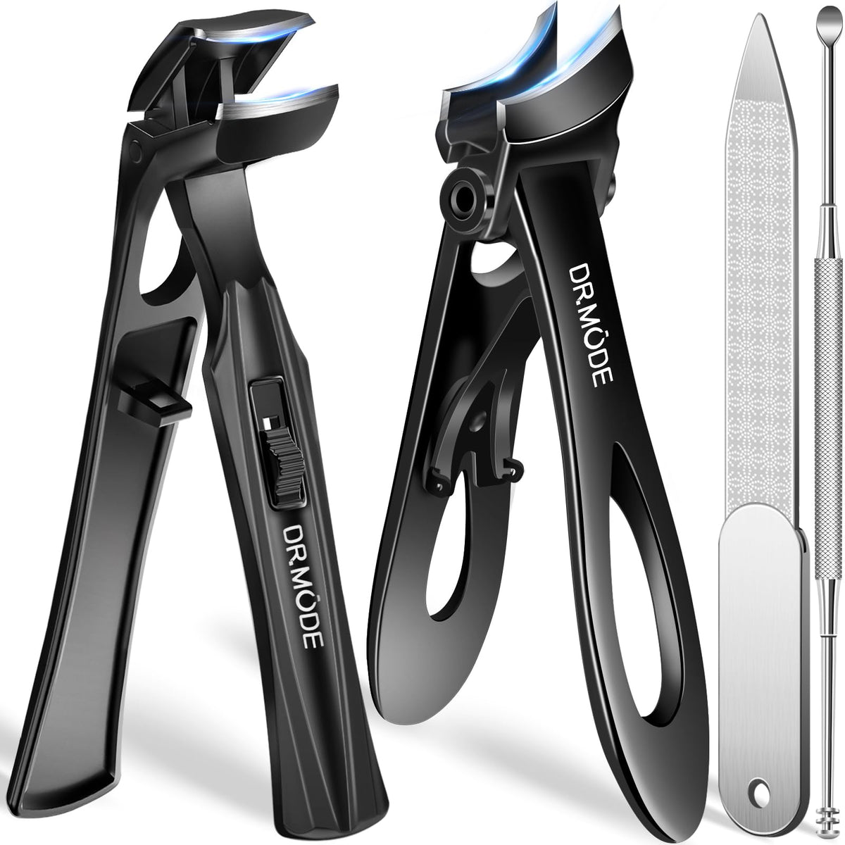 DRMODE toenail clippers angled head let you cut thick nails with precision.