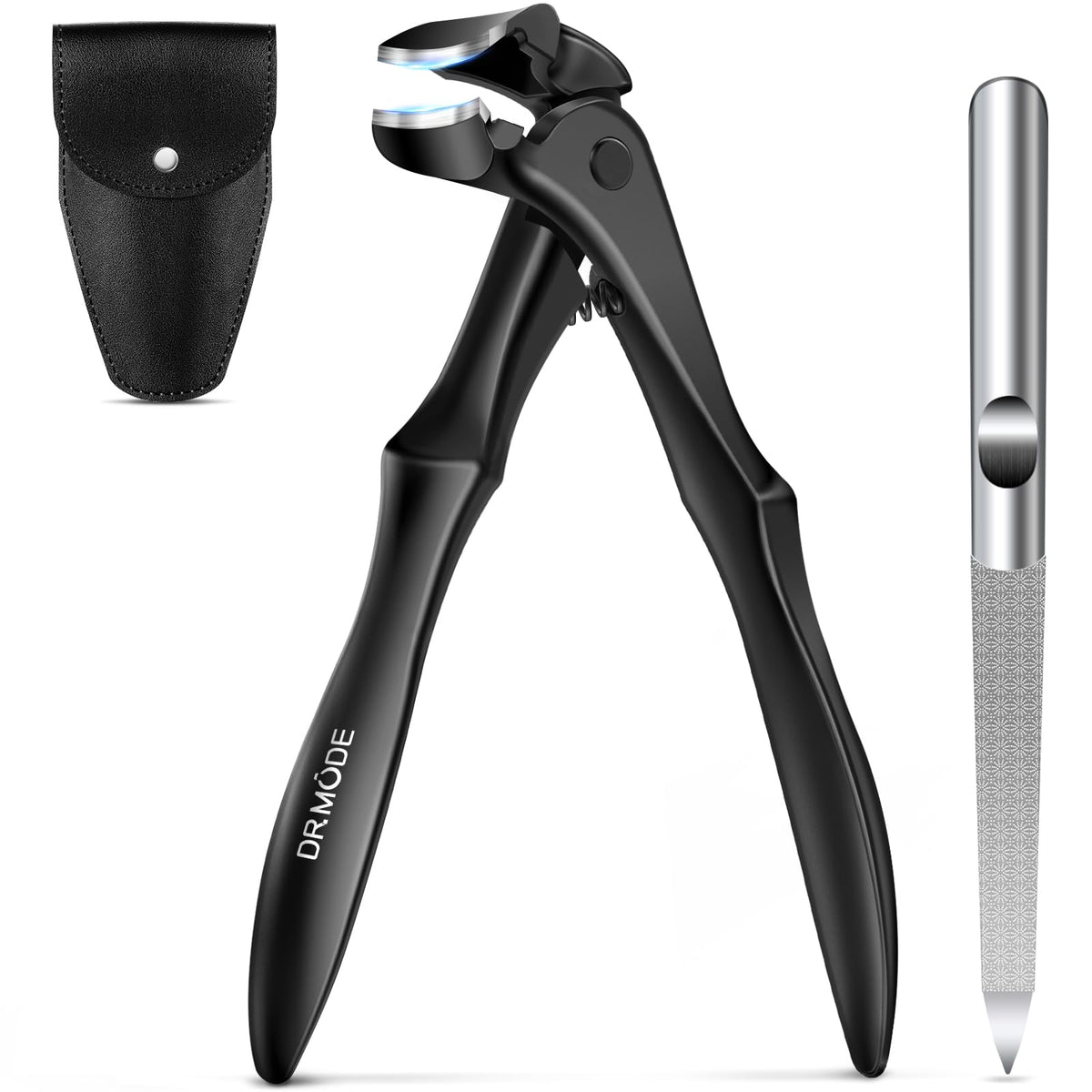 DRMODE toenail clippers with long handle and angled head for easier trimming.