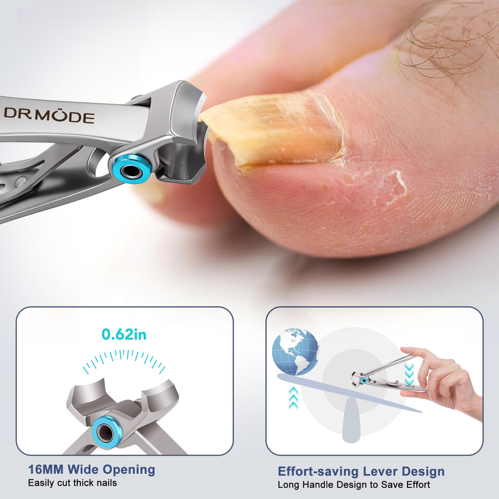 DRMODE Wide-opening nail clippers reach thick nails up to 16mm comfortably