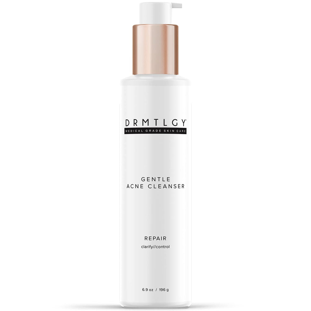 DRMTLGY Acne Cleanser bottle highlighting oil-free formula for oil control