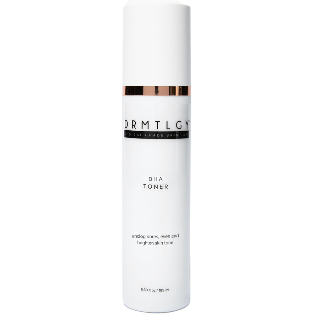 DRMTLGY BHA Clarifying Toner bottle close-up highlighting pore-control promise