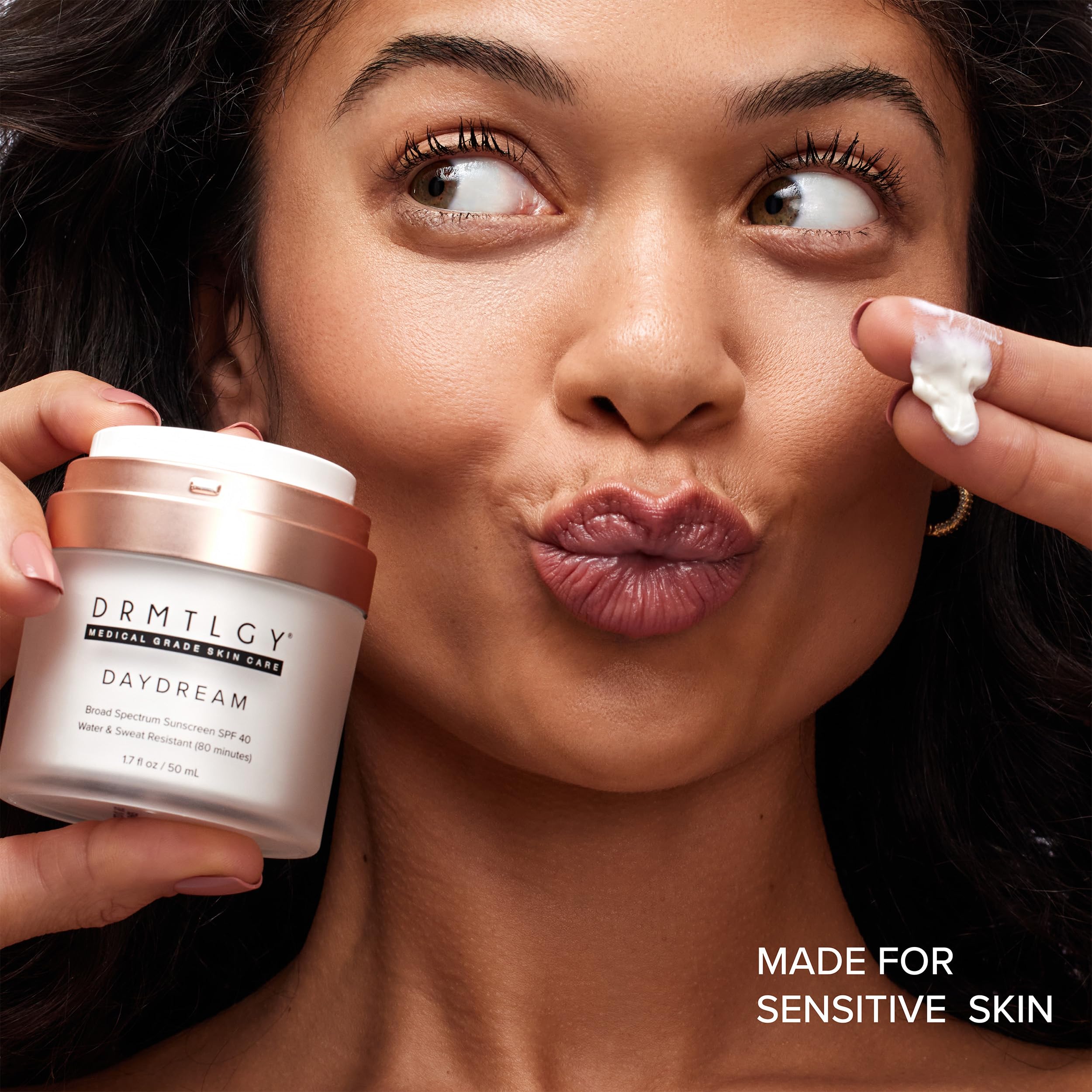 DRMTLGY Day Dream SPF 40 label emphasizes UVA/UVB protection for outdoor activities.