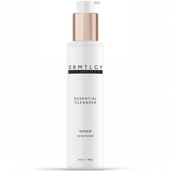 DRMTLGY Essential Facial Cleanser bottle closeup highlighting hydrating daily cleansing