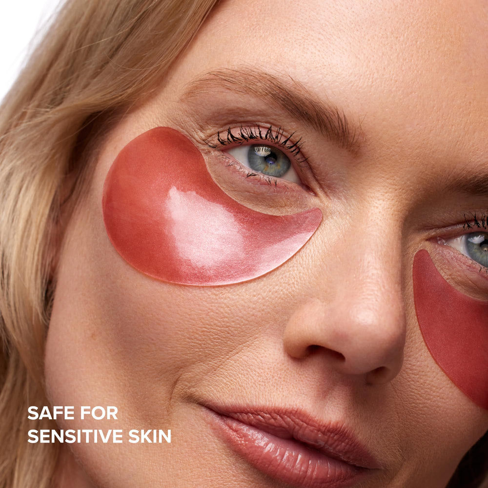 DRMTLGY eye masks being applied under the eye for a refreshed look in minutes.