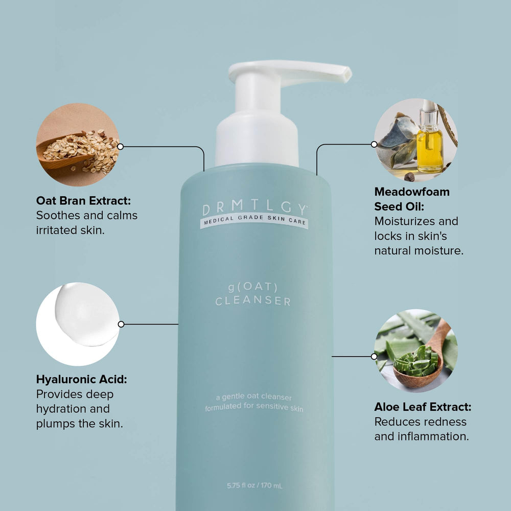 Hyaluronic acid boosts hydration during DRMTLGY gOAT Cleanser use.