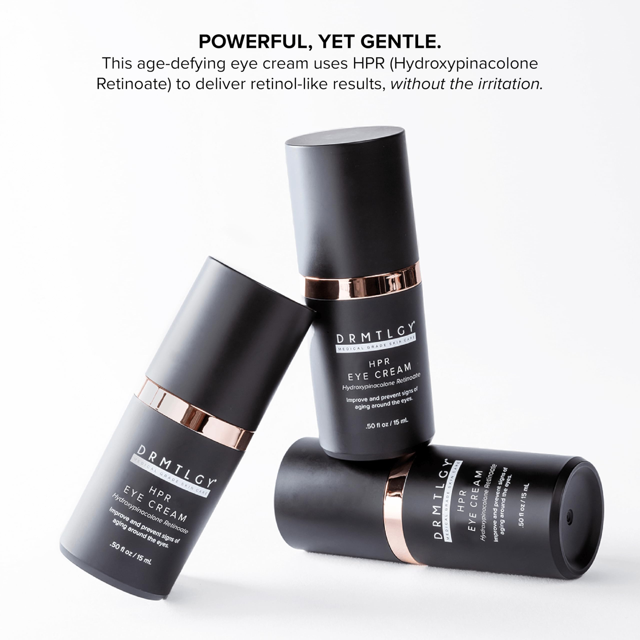 DRMTLGY HPR eye cream packaging emphasizes safe, sensitive-skin friendly care.
