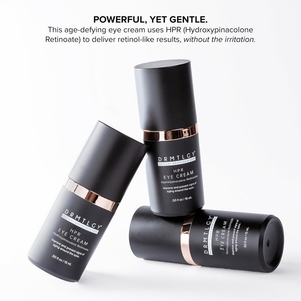 DRMTLGY HPR eye cream packaging emphasizes safe, sensitive-skin friendly care.