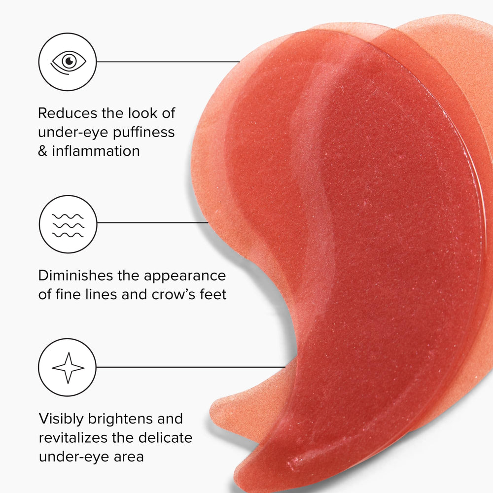 DRMTLGY hyaluronic acid-loaded eye patches capturing a cooling, hydrating effect around the eye area.