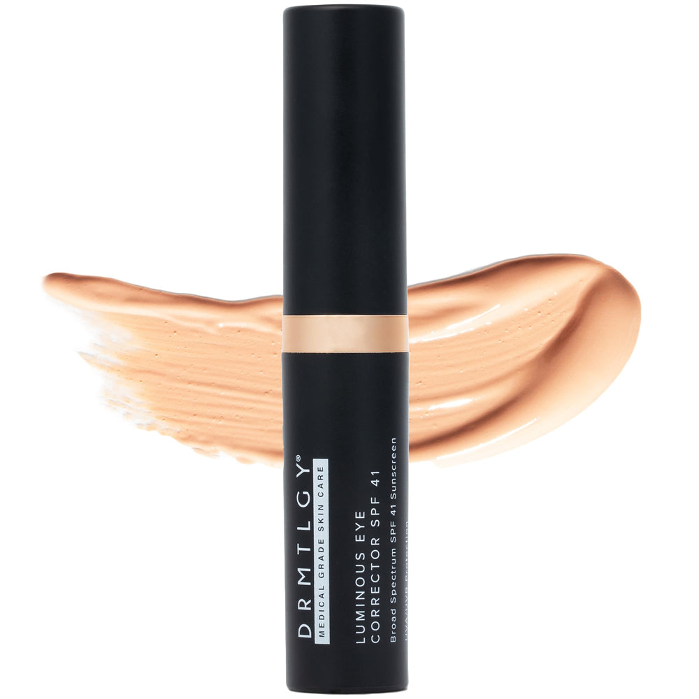 DRMTLGY Luminous Eye Corrector SPF41 tube-front with peach undertone for under-eye brightening