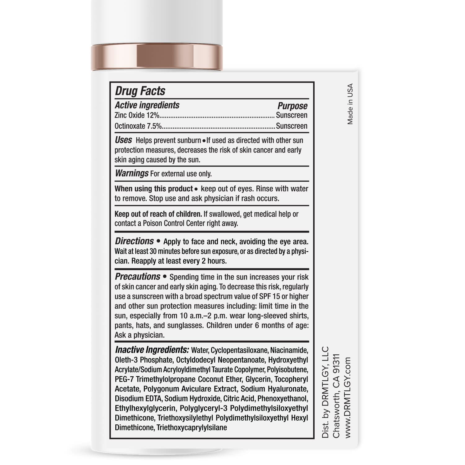 DRMTLGY made in USA cruelty free badge highlighting ethical skincare standards.