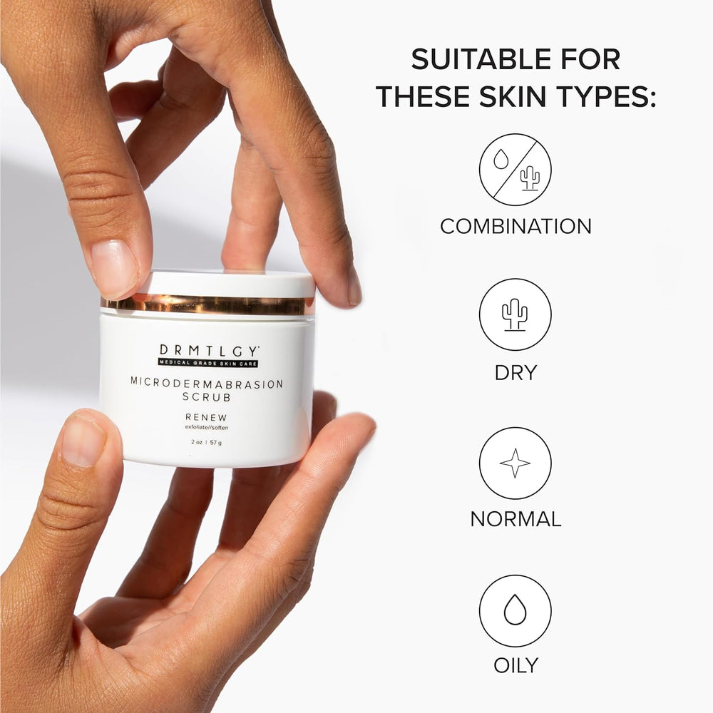 DRMTLGY microdermabrasion scrub massage showing skin smoothing during routine