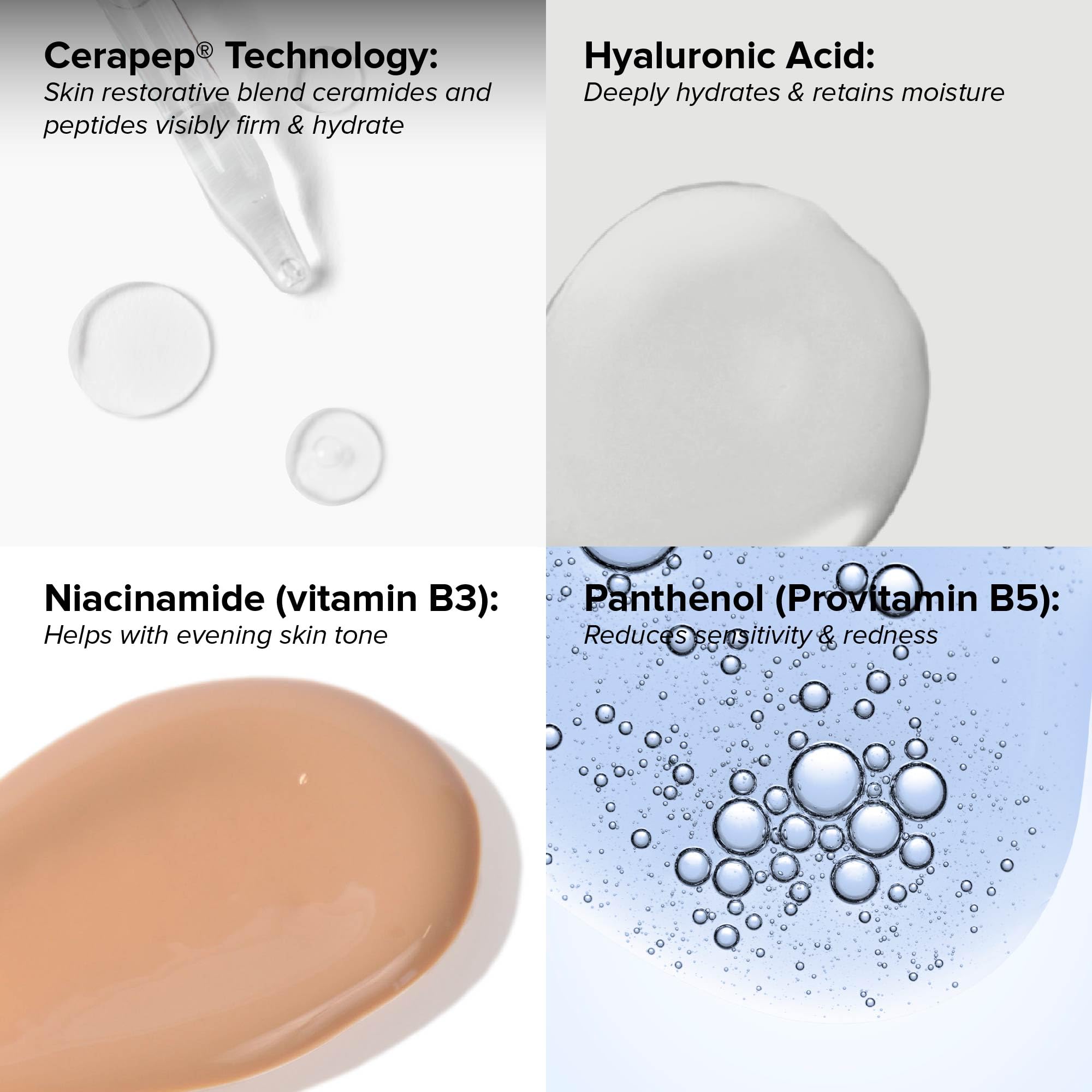 DRMTLGY Needle-less Serum niacinamide ingredients close-up promoting even skin tone and clarity