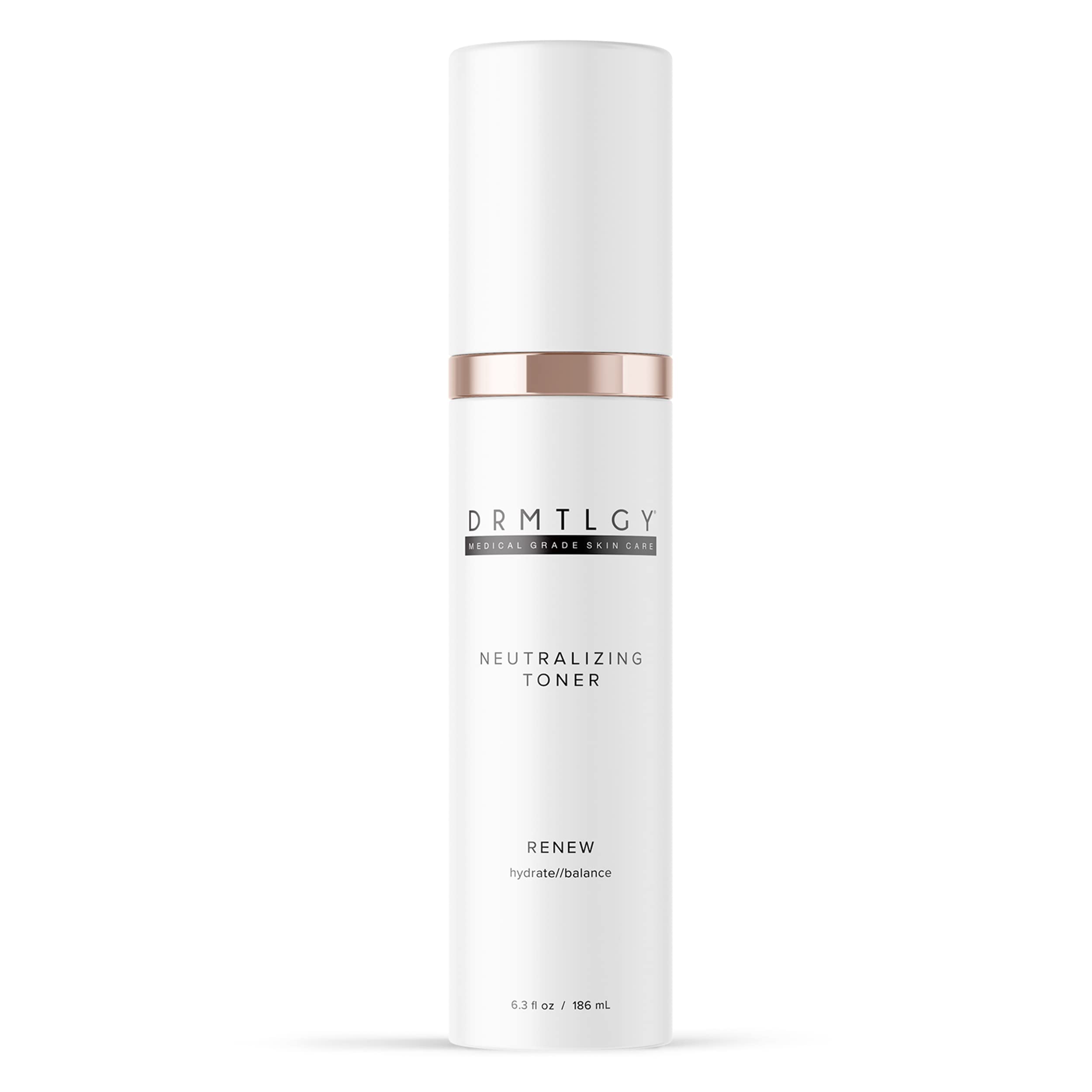 DRMTLGY neutralizing toner bottle close-up showing calming hydration