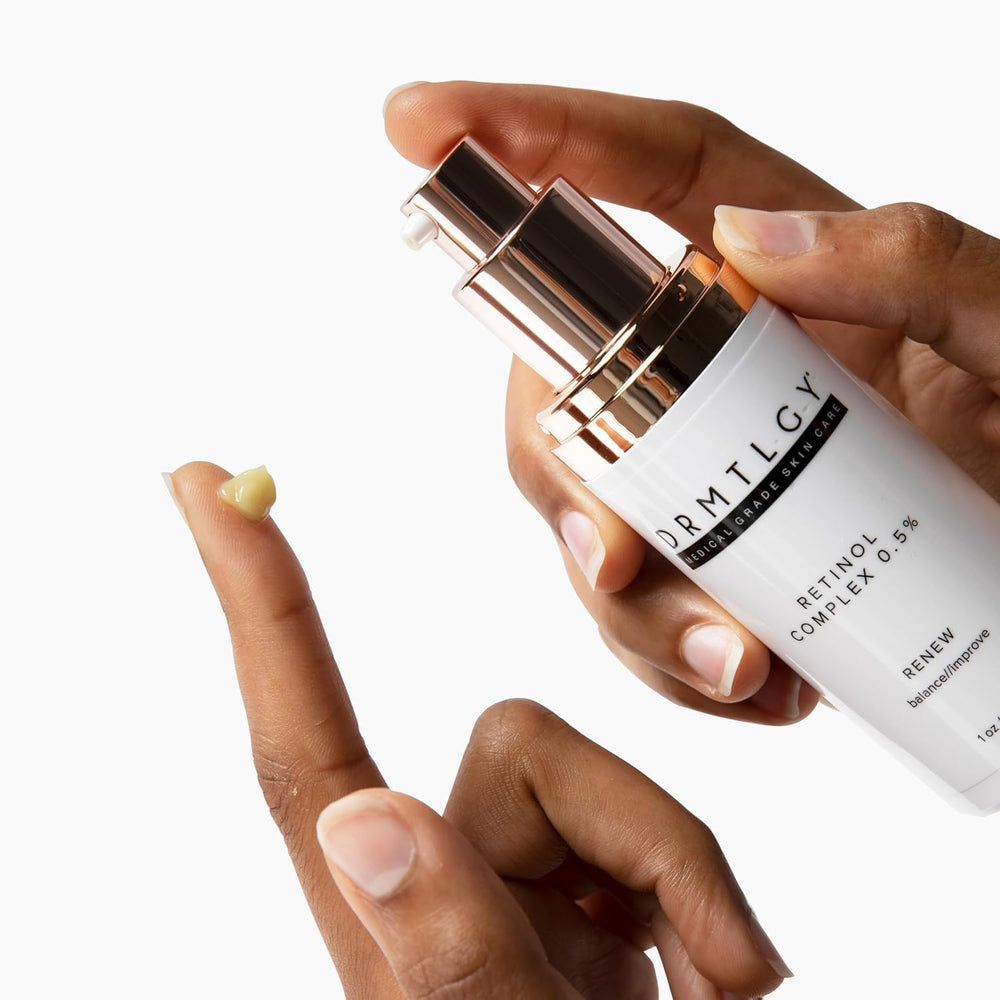 DRMTLGY night routine setup with serum ready to apply