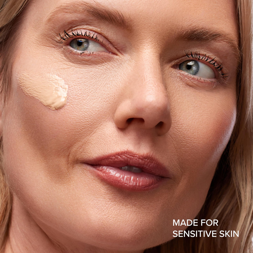 DRMTLGY tinted moisturizer pump swatch shows quick fusion for a seamless no-makeup finish.