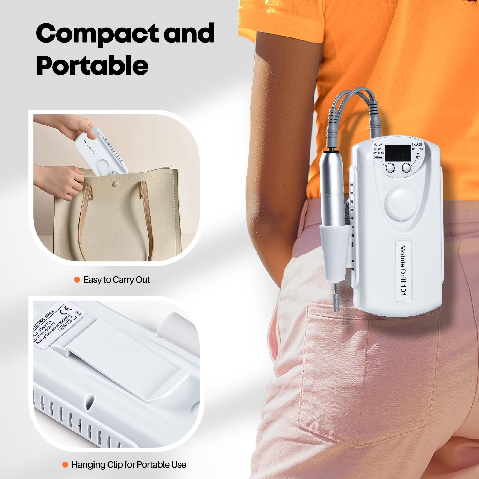 Droyek cordless nail drill in use highlights extended runtime and portability
