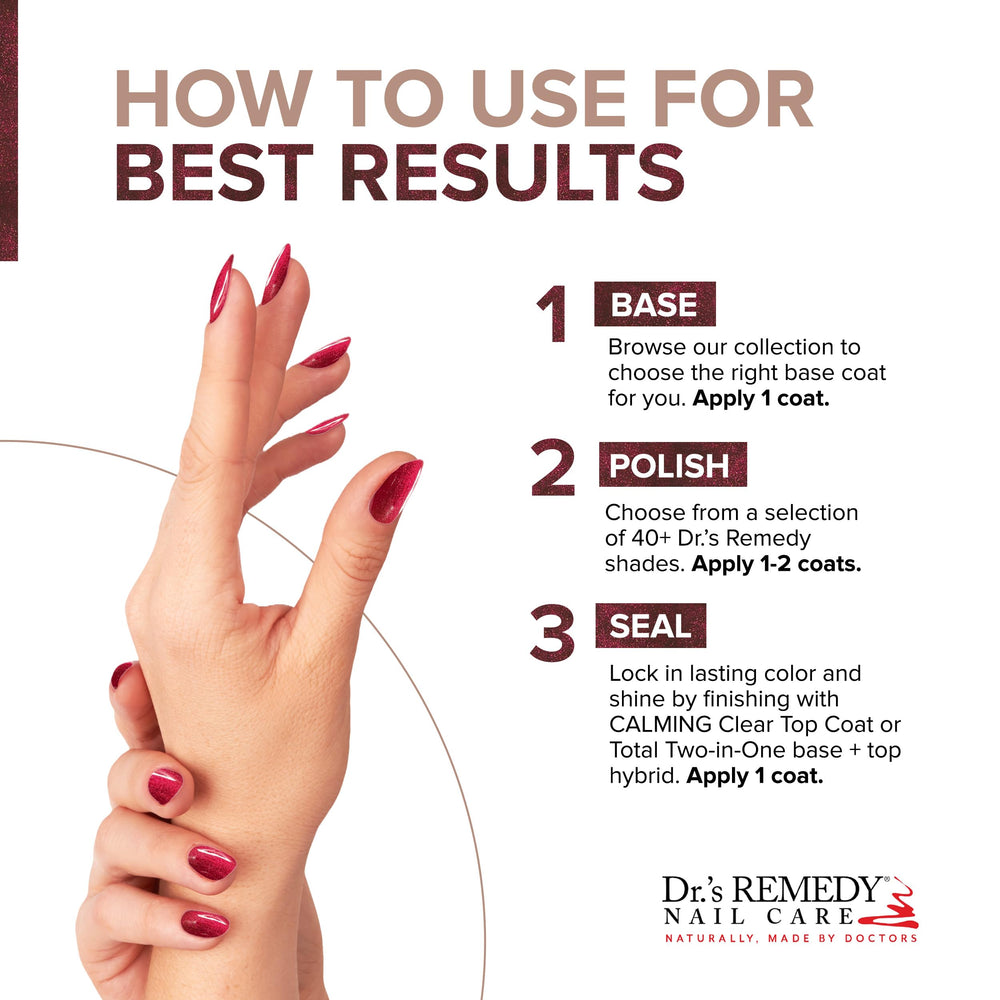 Dr. Remedy quick-dry polish delivers brilliant shine and long wear.