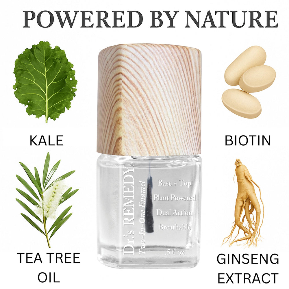 Dr.'s Remedy nails with remedy trio scene illustrating natural at-home care