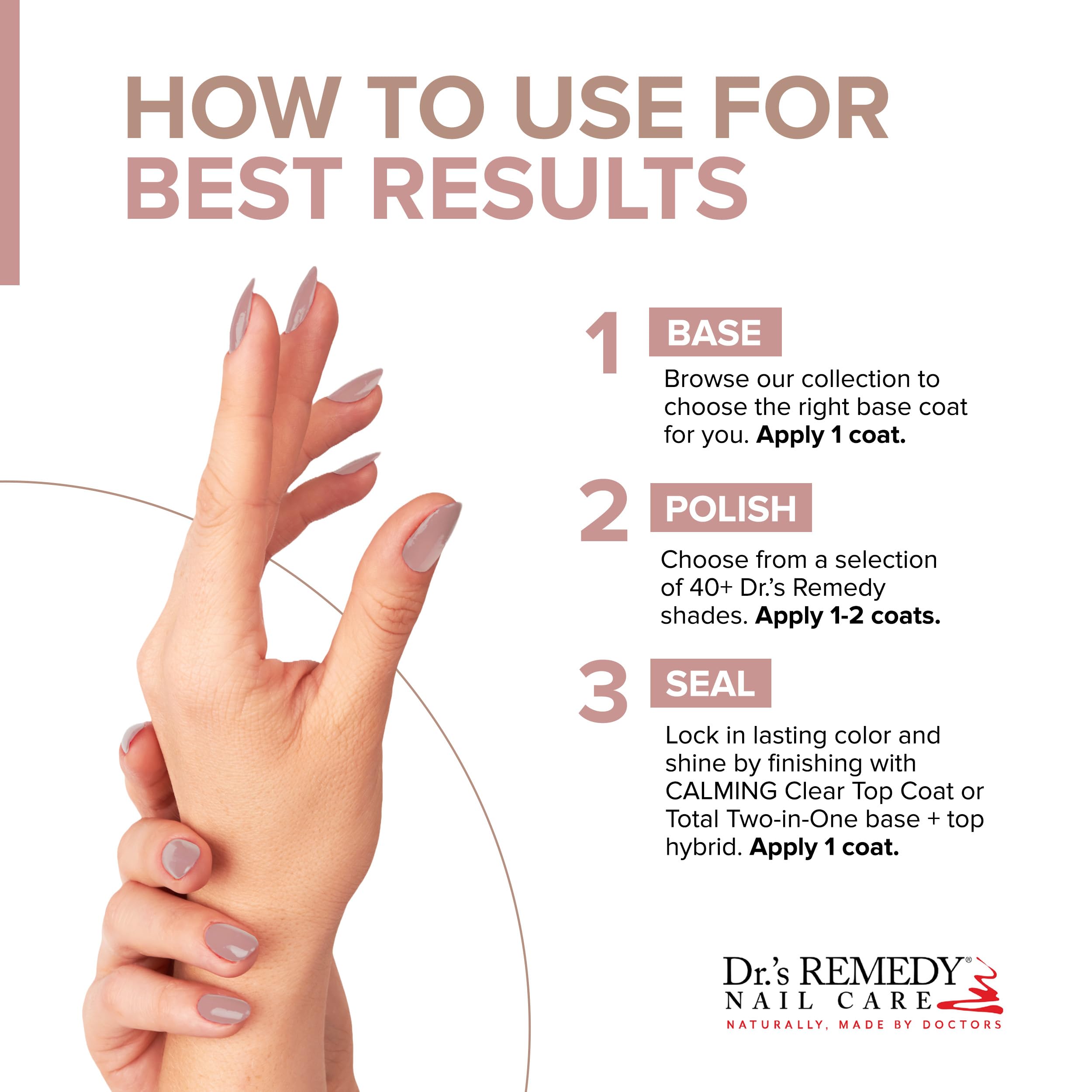 Dr.'s Remedy Quick-dry finish swatch demonstrates brilliant shine and durable wear.