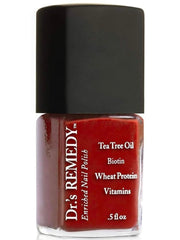 Dr.'s Remedy Rescue Red bottle close-up showcasing non-toxic polish