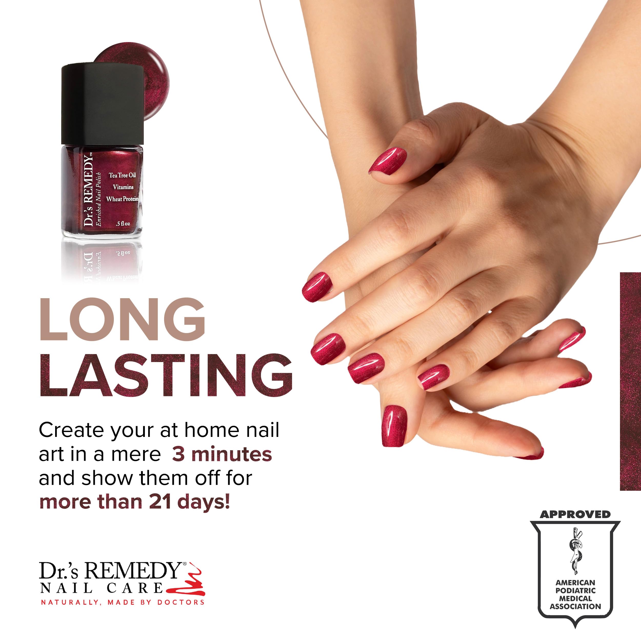 Dr. Remedy Revive Ruby Red nails during application with glossy, even coverage.