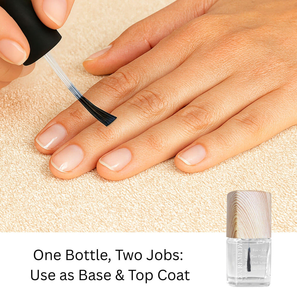 Dr.'s Remedy TOTAL Two-In-One brush applying base-top coat for smooth finish.