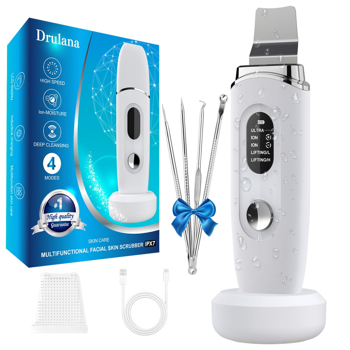 Drulana Skin Scrubber with 4 modes and LCD display for precise cleansing sessions
