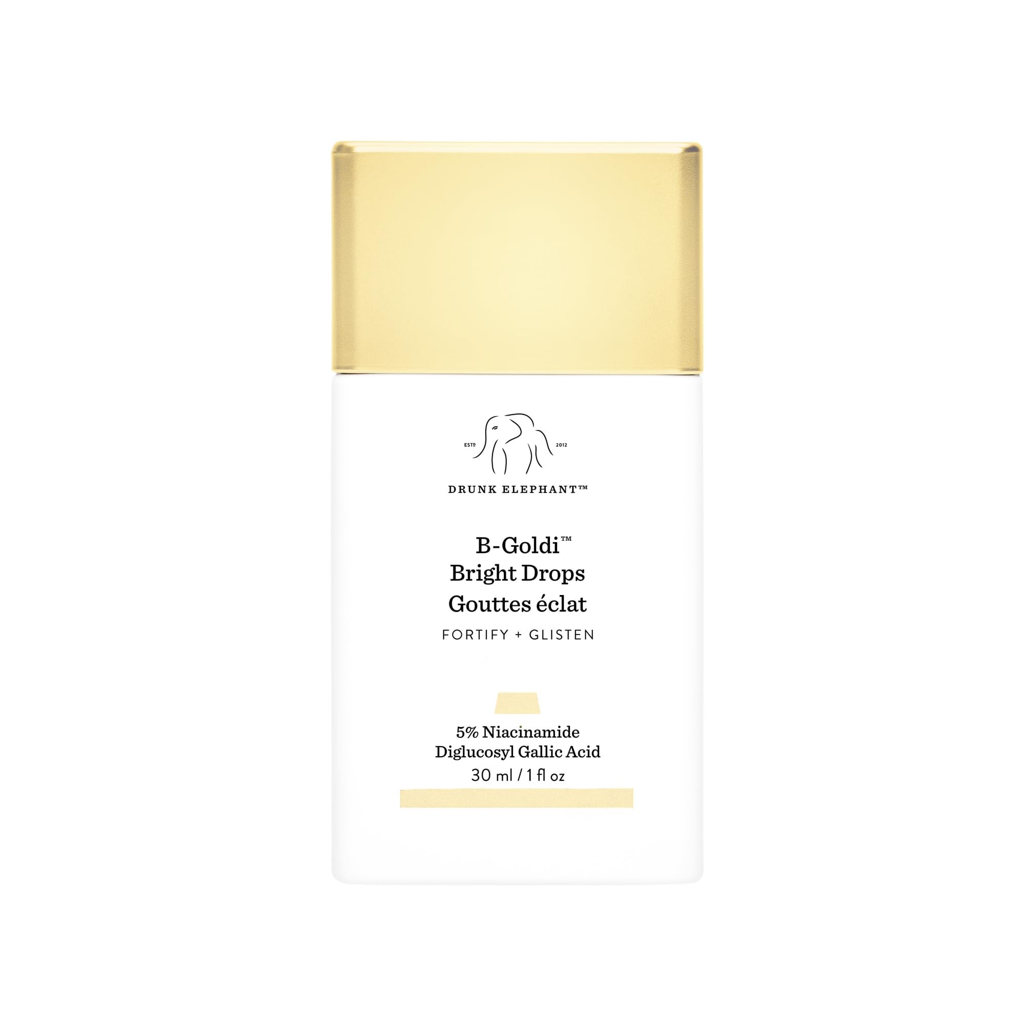 Drunk Elephant B-Goldi Bright Drops bottle for subtle golden radiance