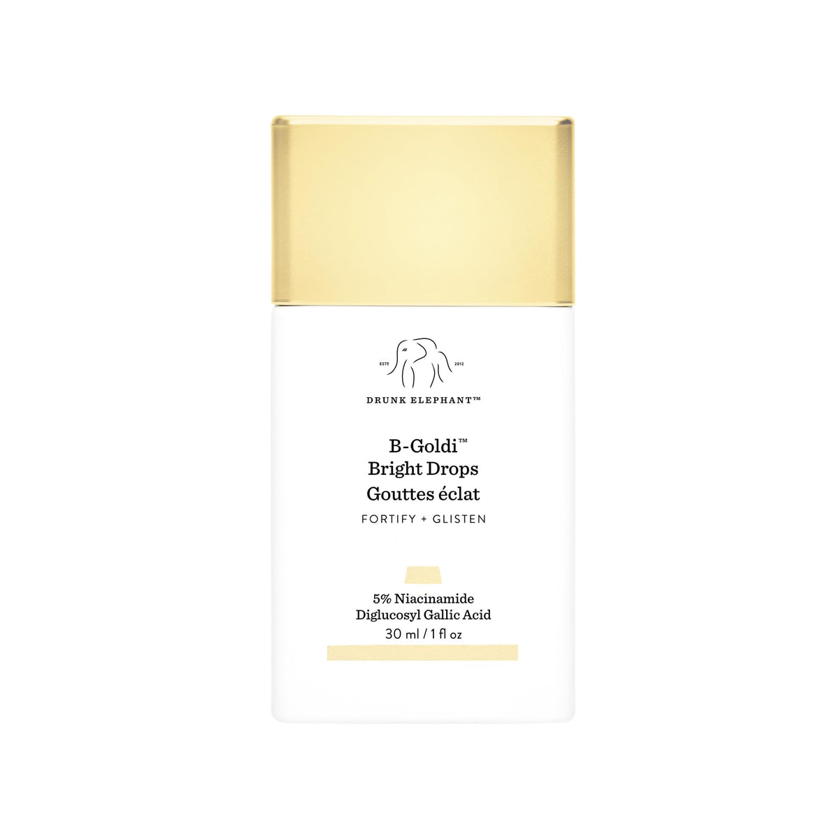 Drunk Elephant B-Goldi Bright Drops bottle for subtle golden radiance